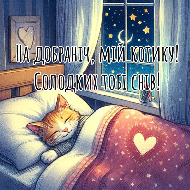 Картинка на добраніч коханому котику, солодких снів!