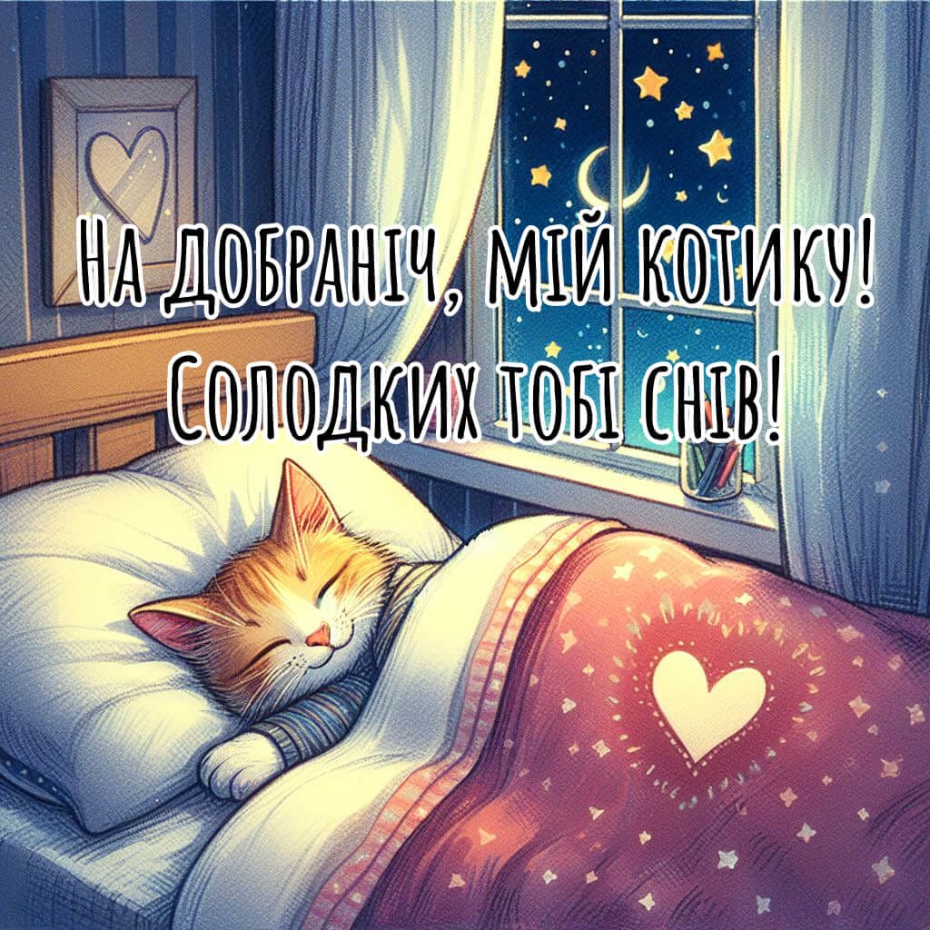 Картинка на добраніч коханому котику, солодких снів!